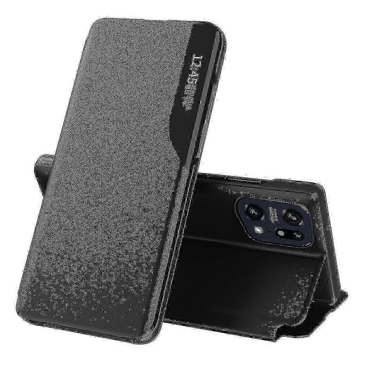 For Oppo Find X5 Pro View Window Stand Feature Business Phone Case Pu Leather Magnetic Absorption Flip Cover - Black