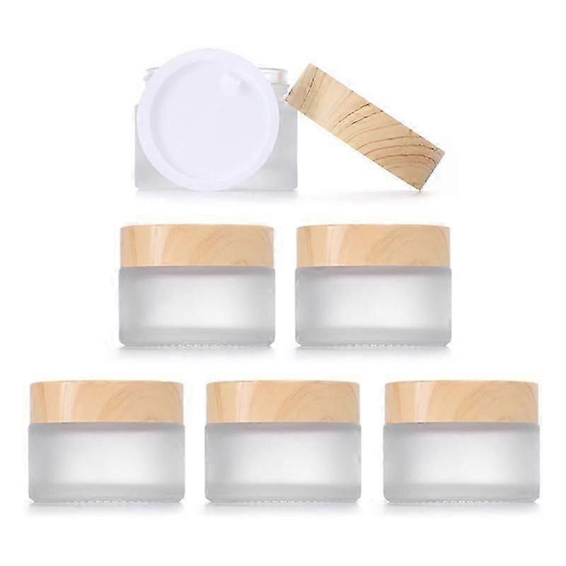 Pack of 6 30 Ml Glass Jars with Wooden Lid, Matt Clear Glass Jars, High-Quality Glass Jars, Moistur