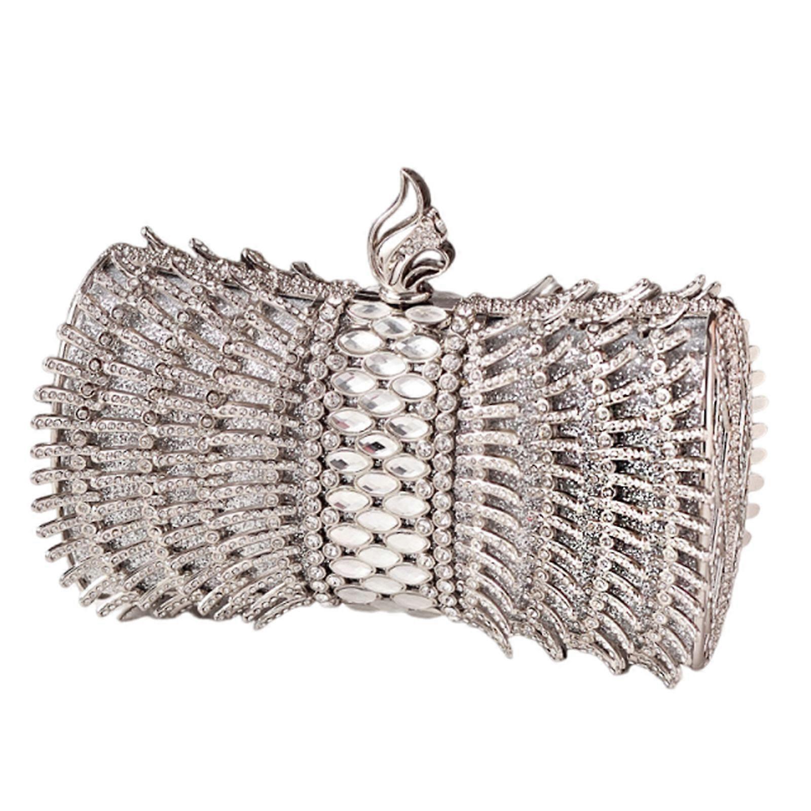 Elegante borsa da sera con strass con tracolla a catena per donne e ragazze che partecipano a riunioni di ballo di fine anno frizione per feste di nozze argento