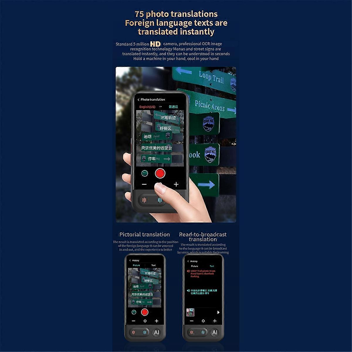 Z16 AI Intelligent Voice Real Time Translator Machine 139+ Multi Online Language 4Inch Screen Portab