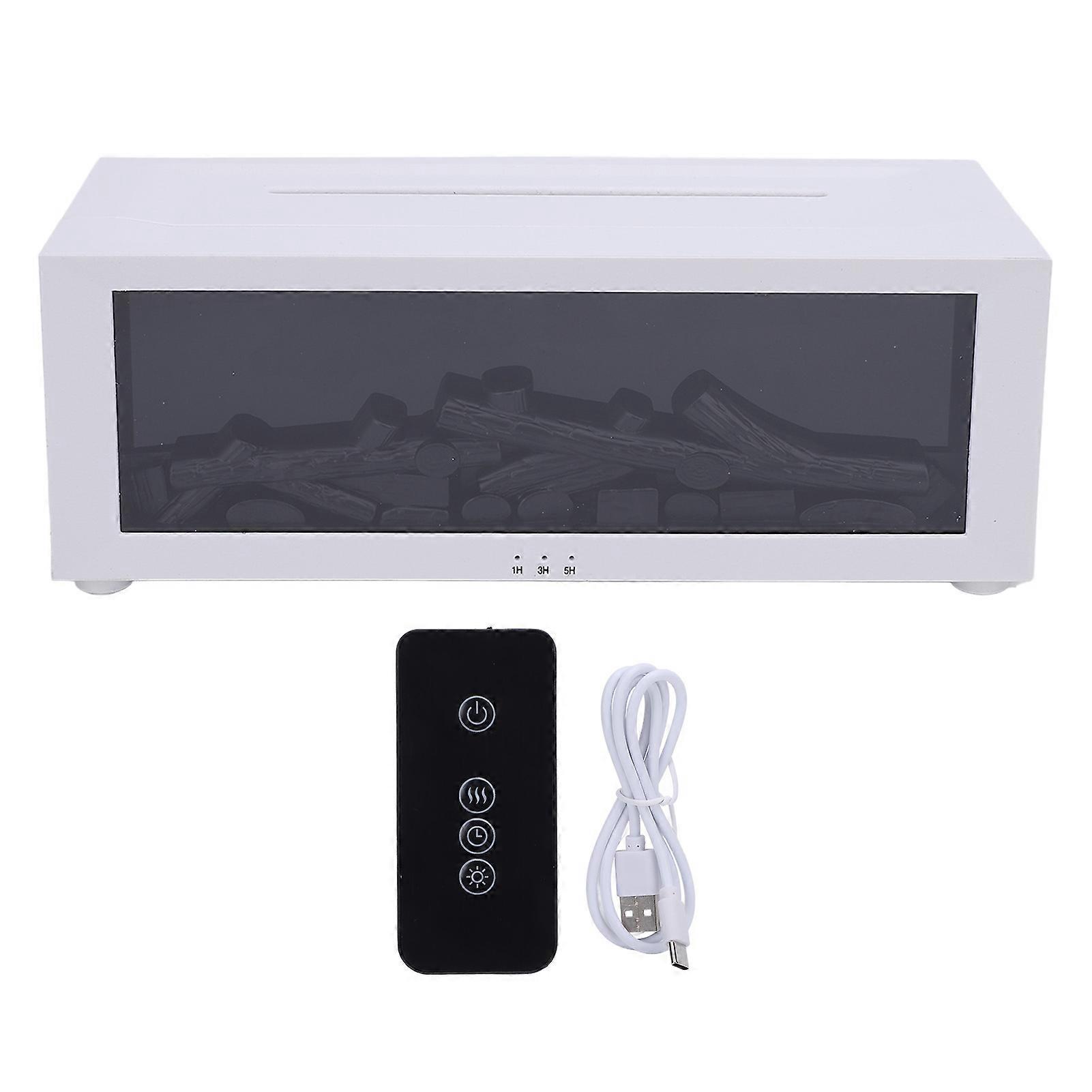 3D Flame Fireplace Humidifier Desktop Timer Quiet Bedroom Simulation Aromatherapy Diffuser Ambient Light for Home White