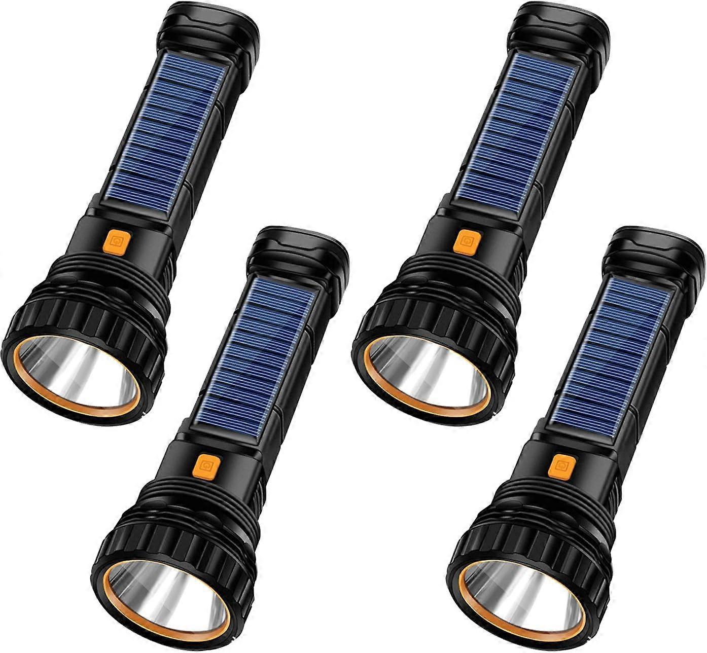 4pcs Solar/Rechargeable Multi Function 1000 Lumens LED Flashlight, with Emergency Strobe Light