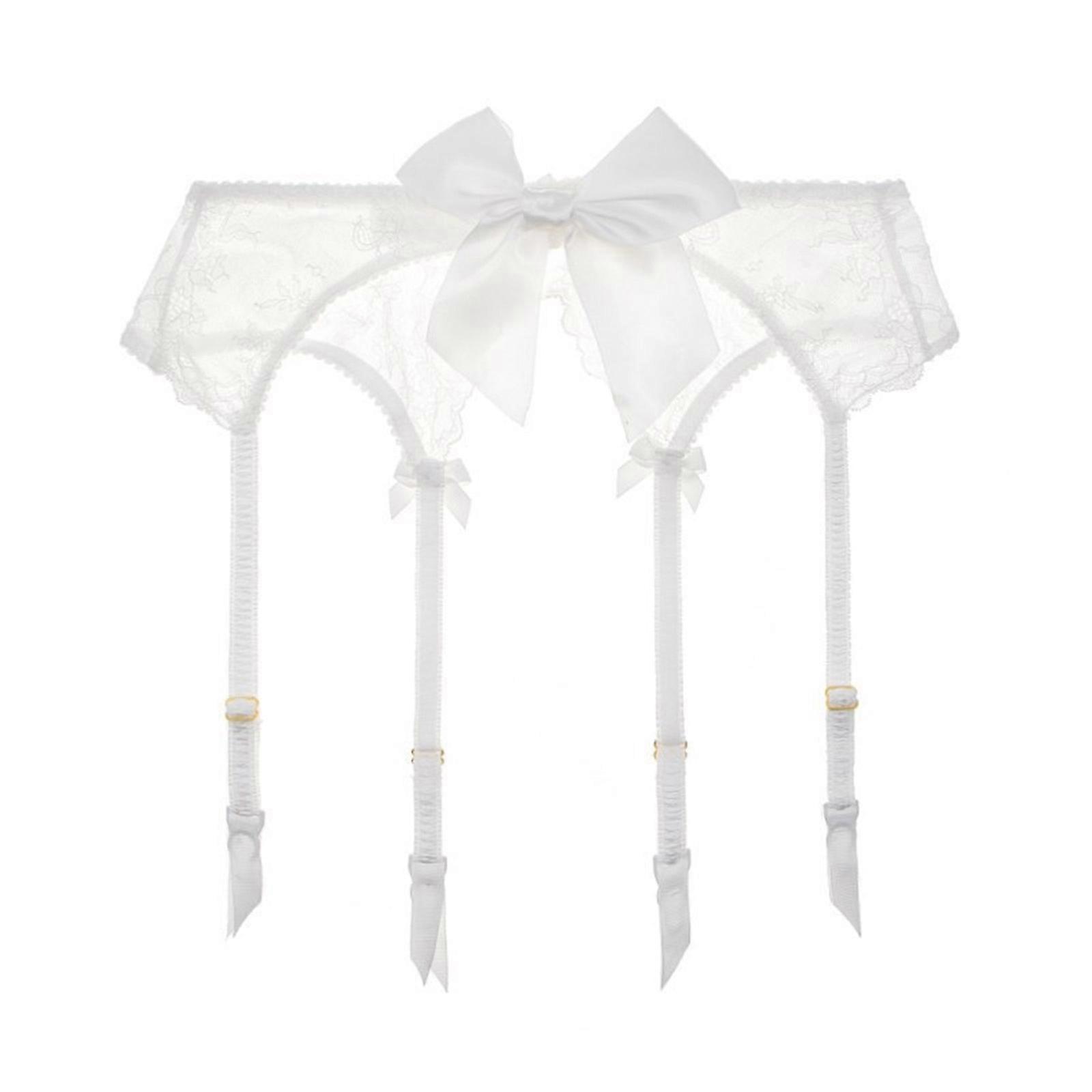 High Waist Garter Belt Sexy See Through Vintage Lace Suspender Belt with 4 Clip Adjusted Straps for Thigh High Stockings  XL White