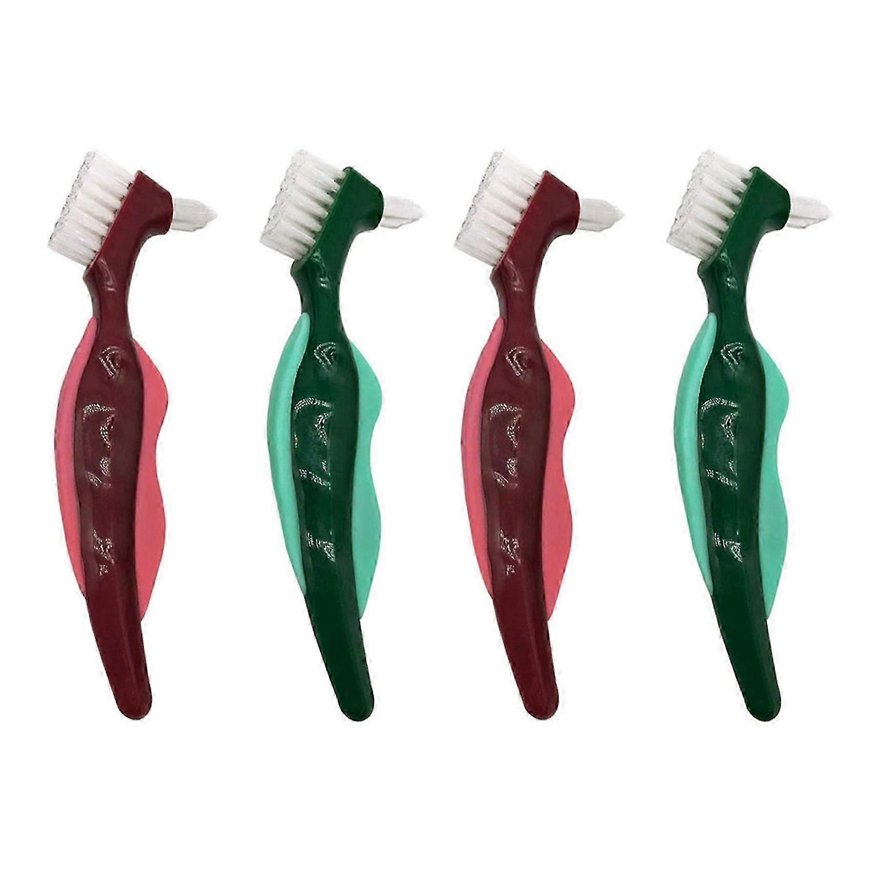4 Pcs Premium Hard Denture Brush Toothbrush, Multi-Layered Bristles