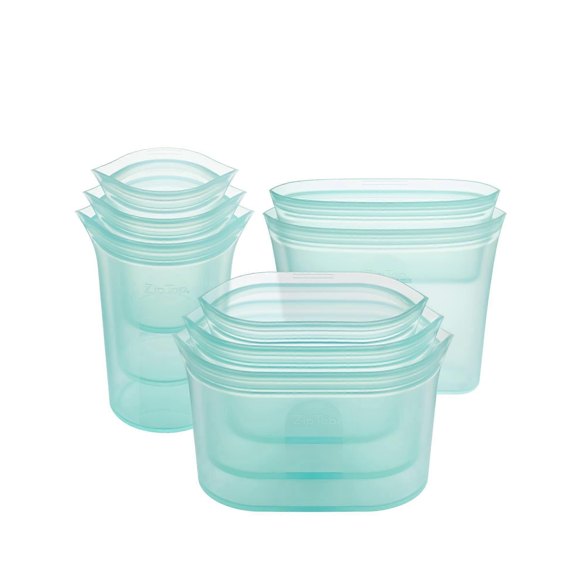 Reusable Food Storage Bags Set of 8 Teal Silicone Containers Microwave Dishwasher Freezer Safe Made in USA