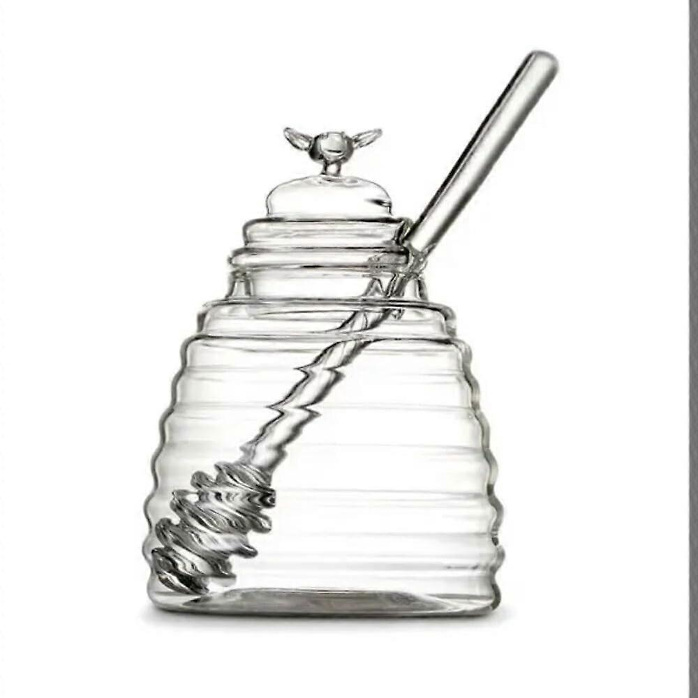 Honey Pot Glass Honey Jar with Lid and Dipper, Small 13.5oz (400ml) Honey Container for Kitchen Storage