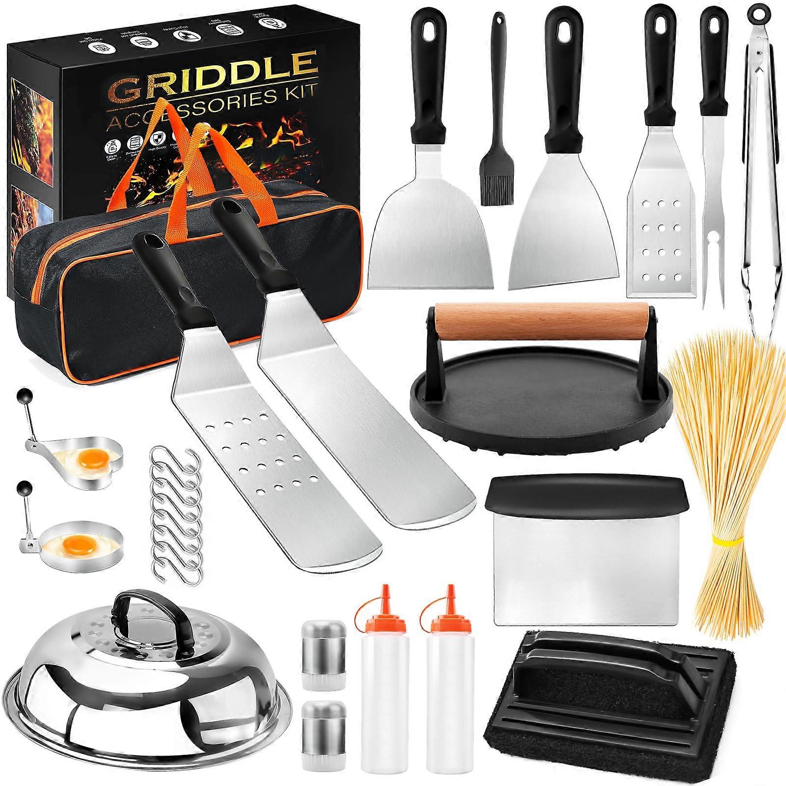Griddle Accessories 127-Piece Flat-Top Grill Kit For Blackstone & Camp Chef Griddles, Enlarged Spatulas, Basting Cover