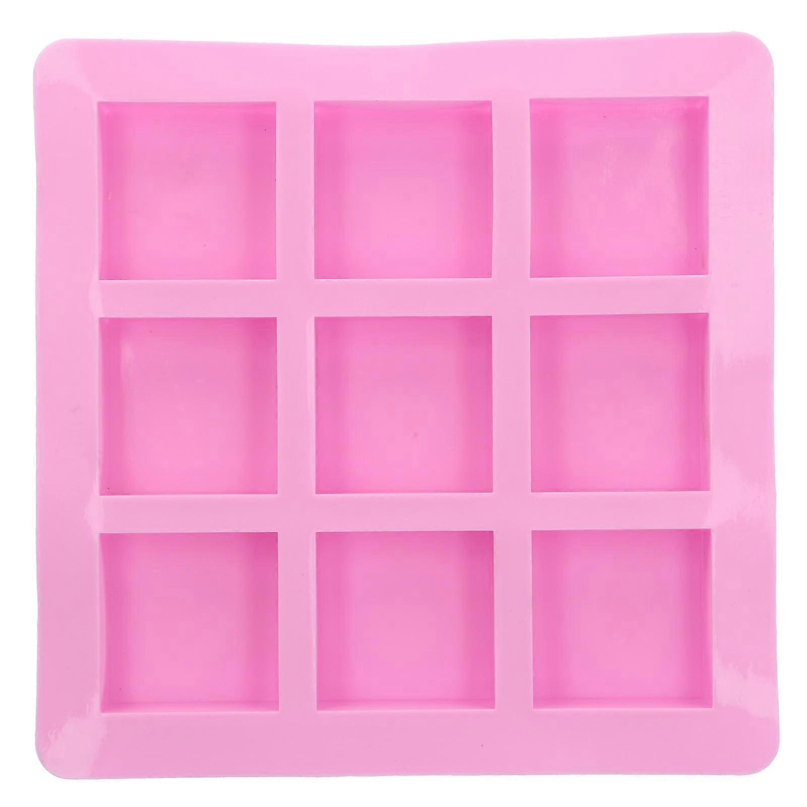 Pink 9-Grids Rectangular Organic Silicone Hand-Made Soap Mold Kitchen DIY Cake Baking Tools