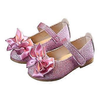 1 paire d’enfants paillettes noeud décor robe chaussure enfants fille chaussures plates en cuir synthétique pour la performance