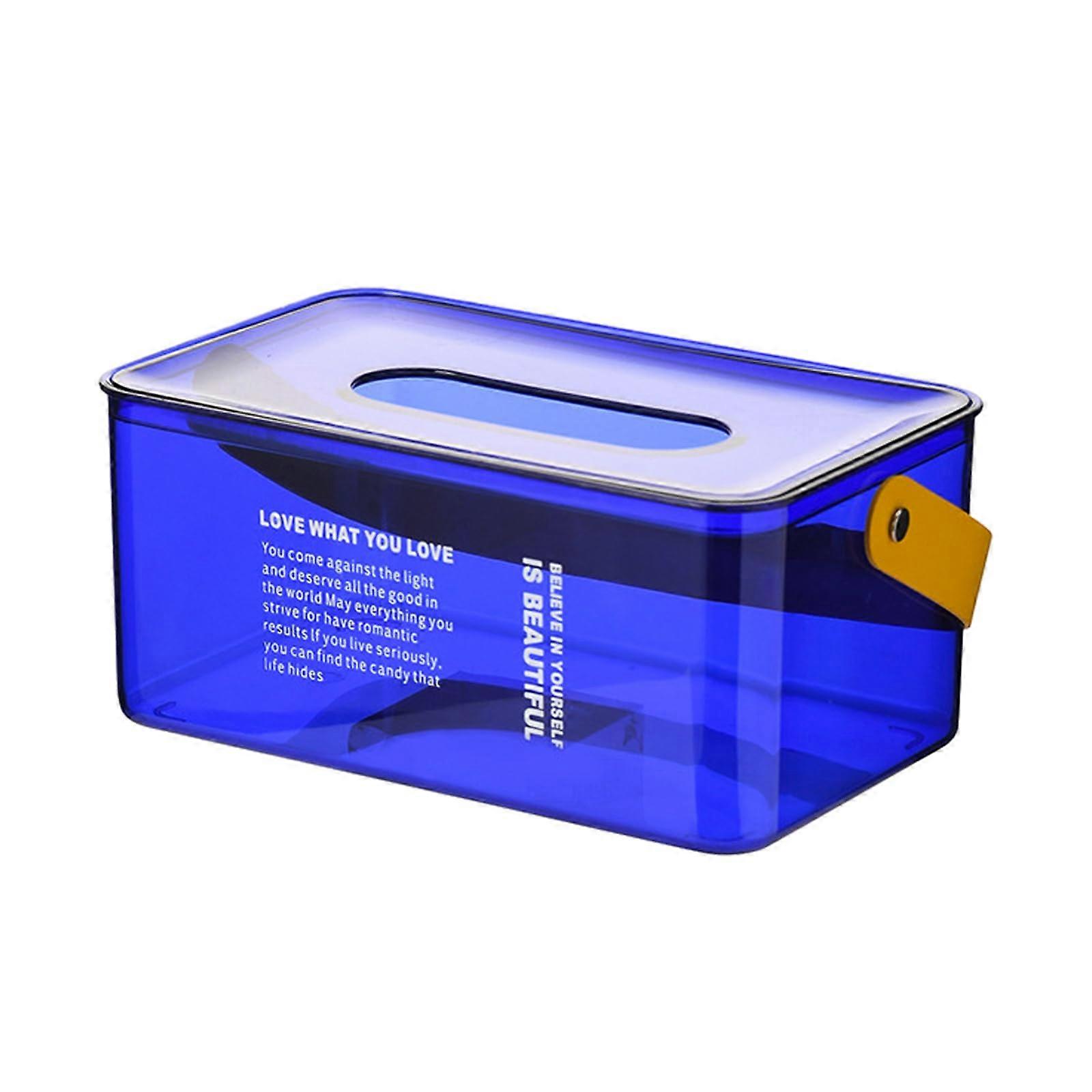 Modern Transparent Acrylic Handkerchief Box Cover with Leather Handle, Rectangular Tissue Paper Dispenser for Home and Office Use