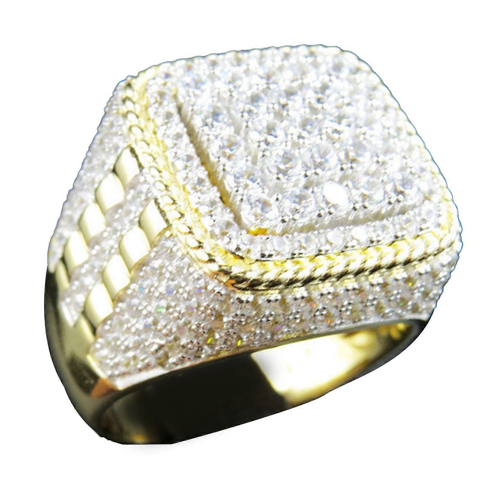 Golden Hip Hop Ring with Artificial Diamonds for Men