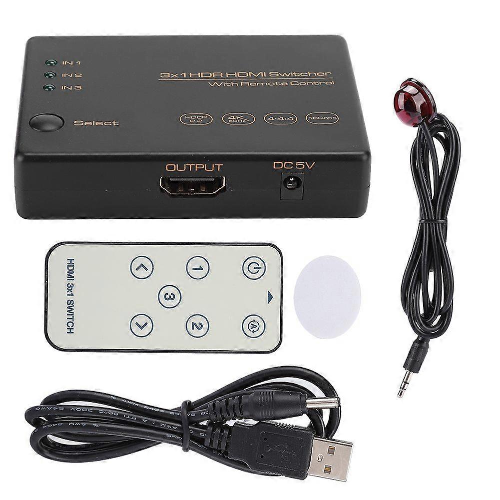 3-Port HDMI Switcher 4K 60Hz with Remote Control