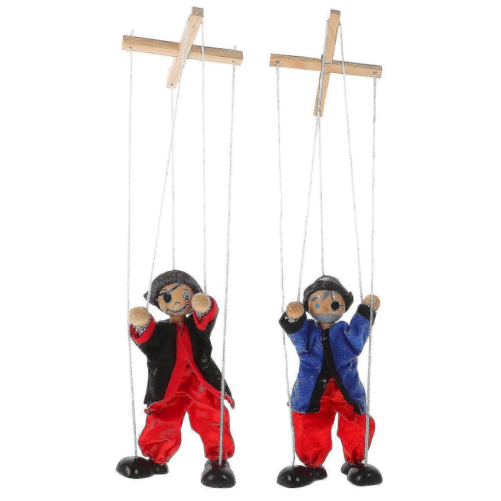 2pcs Pirate Marionette Puppet String Wood Pirate String Marionette Puppet Show Toy Interactive Pirate Toy