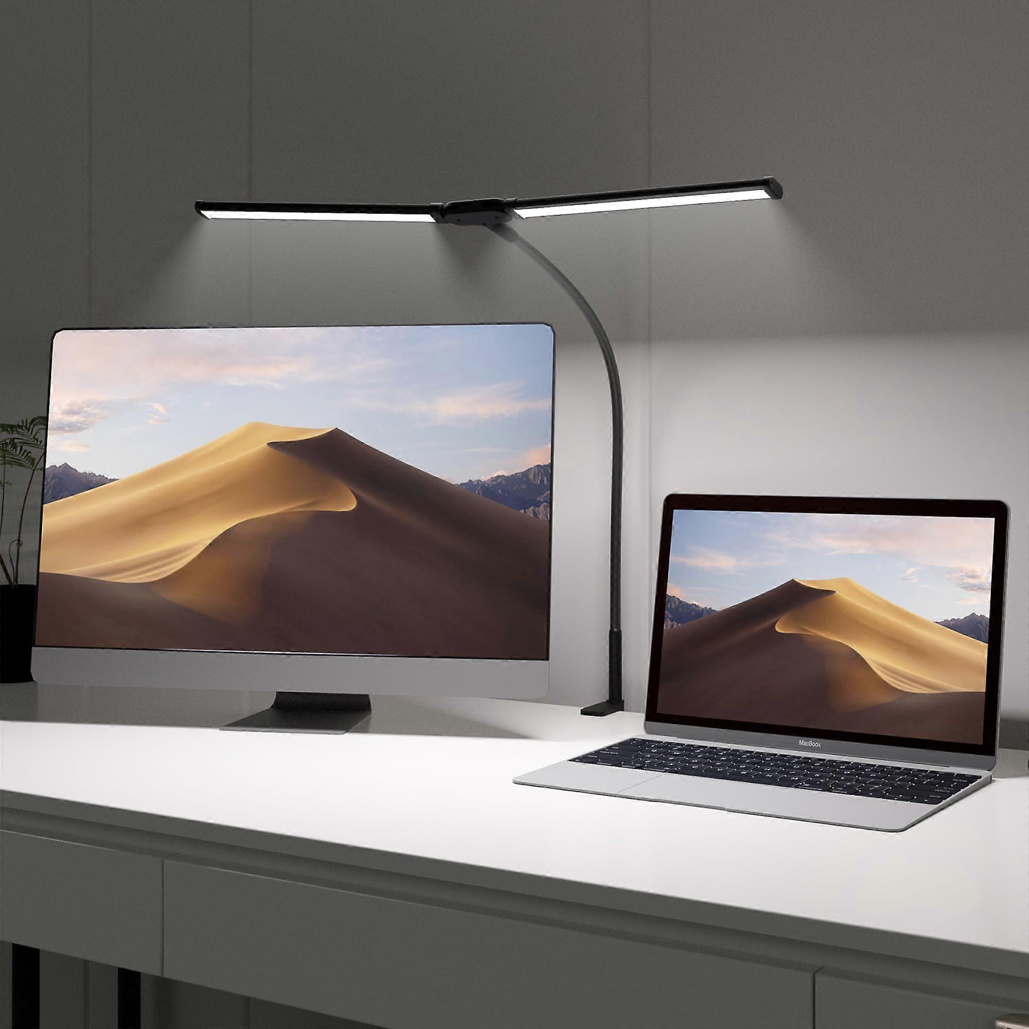 Adjustable LED Desk Lamp With USB Port, 12W Dual-Head Clamp, 3 Color Modes, 10 Brightness Levels