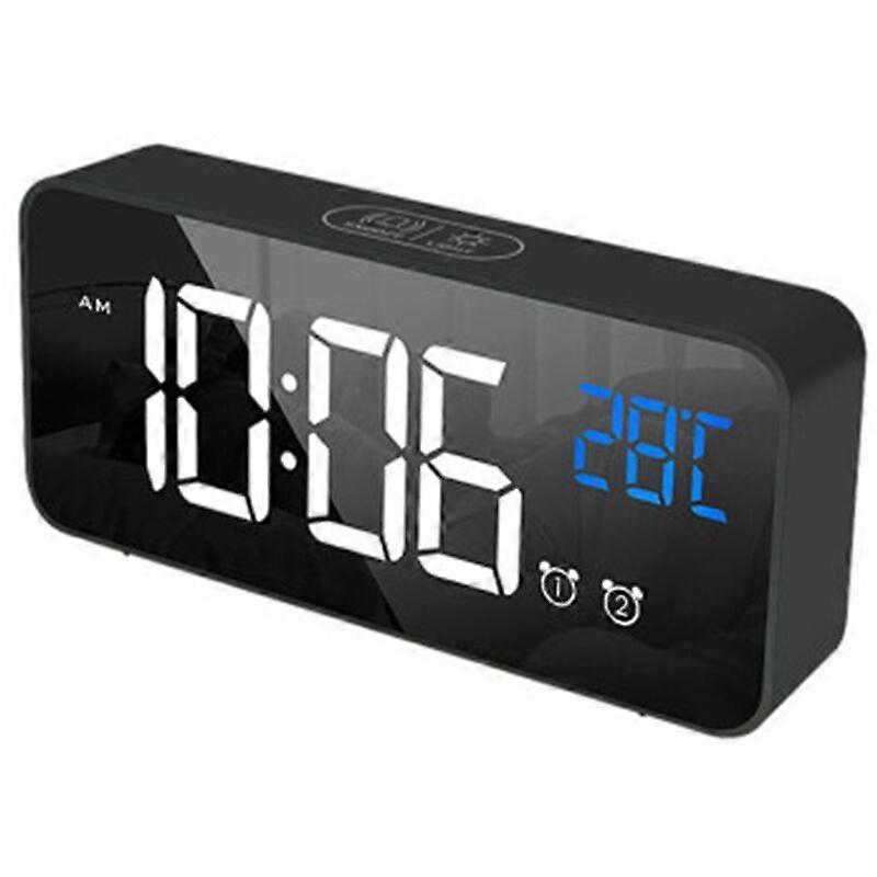 Digital alarm clock with LED display, USB charging port, sound control, alarm sounds, adjustable volume and brightness, 12/24 h, snooze function, bedr