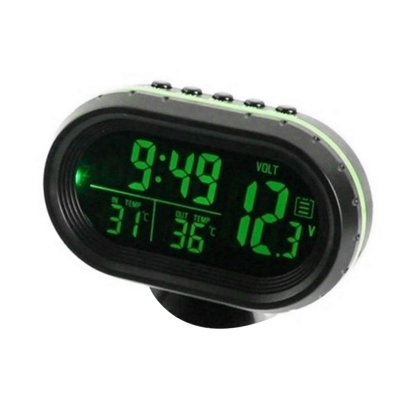 3 in 1 Car Voltmeter Digital Voltage Tester with Dual Temperature Gauge, LED Lighted Clock for DC 12V Vehicles