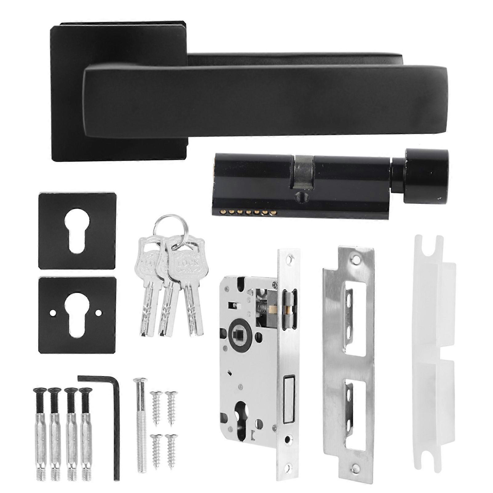 Adjustable Simple Black Lock Cylinder Handle Set KeyedLocking Door Knob Accessory