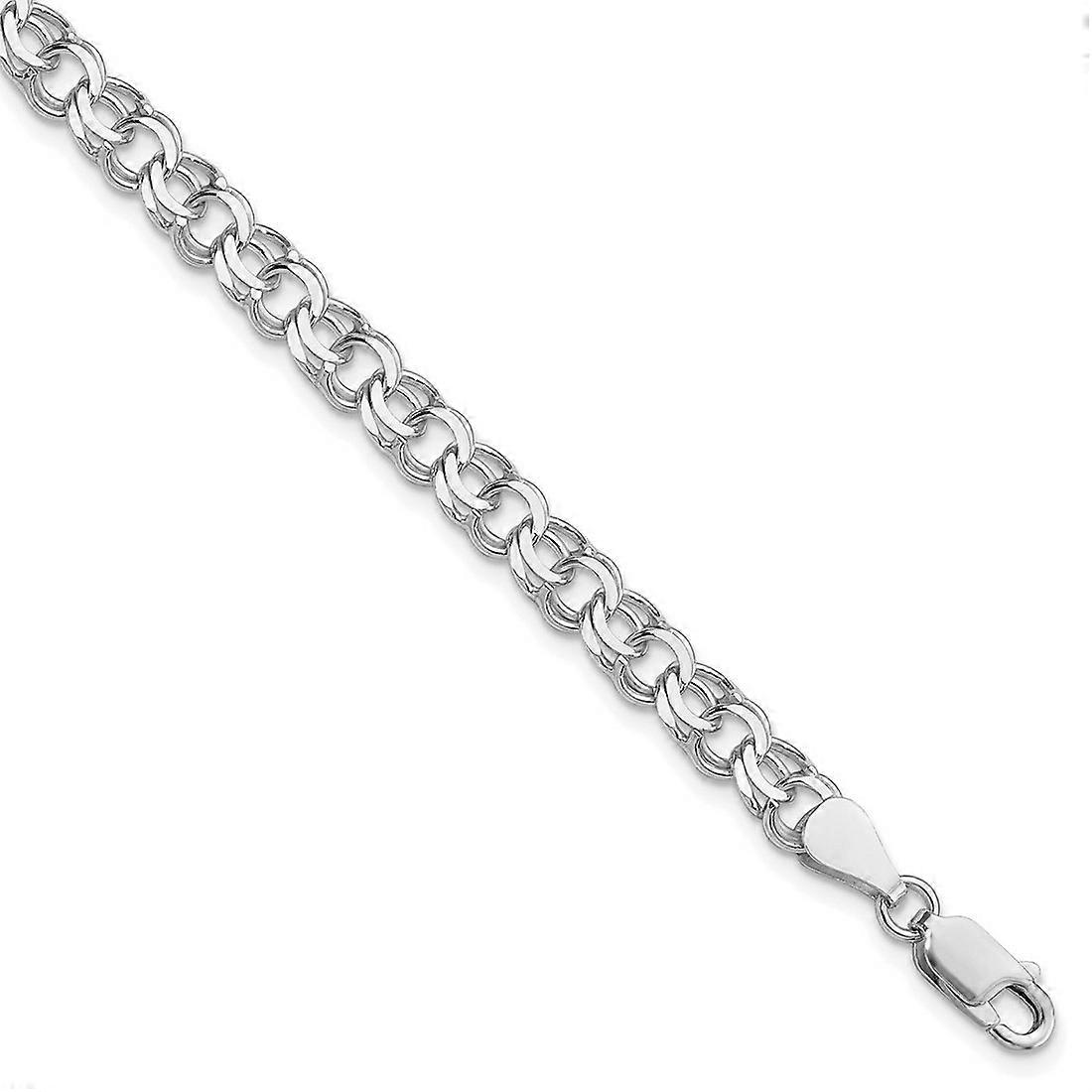 925スターリングシルバーロジウムメッキ6mmダブルリンクチャームブレスレット-リンク-チャーム-女性用ブレスレット - 長さ:7〜8