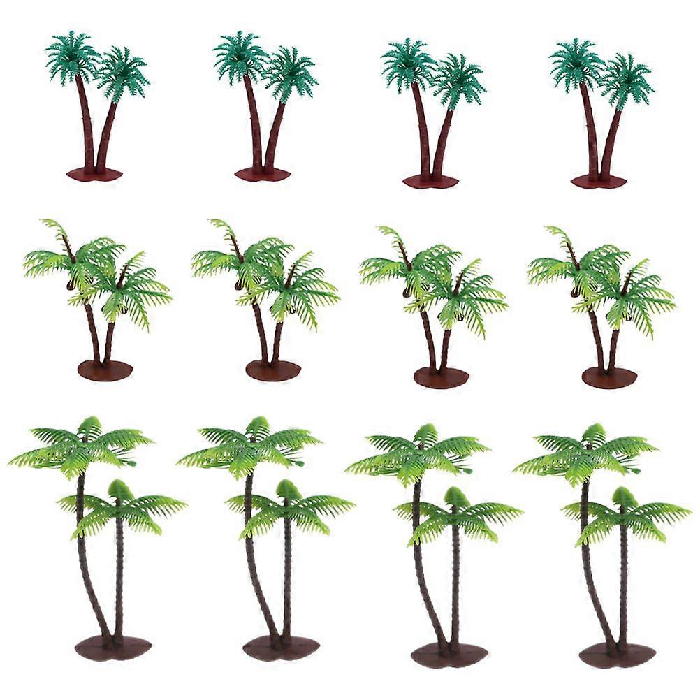 12pcs Realistic Simulation Coconut Tree Model Miniature Palm Tree Model Microlanscape Decor