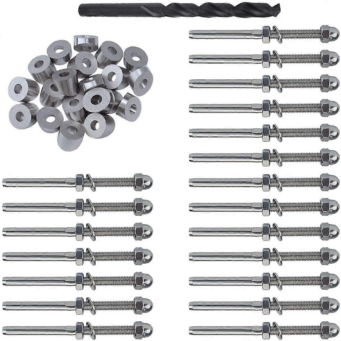 20 Pairs 1/8 inch Cable Railing Kits 30 Degree Beveled Washer Threaded Stud Tension End Fitting Term