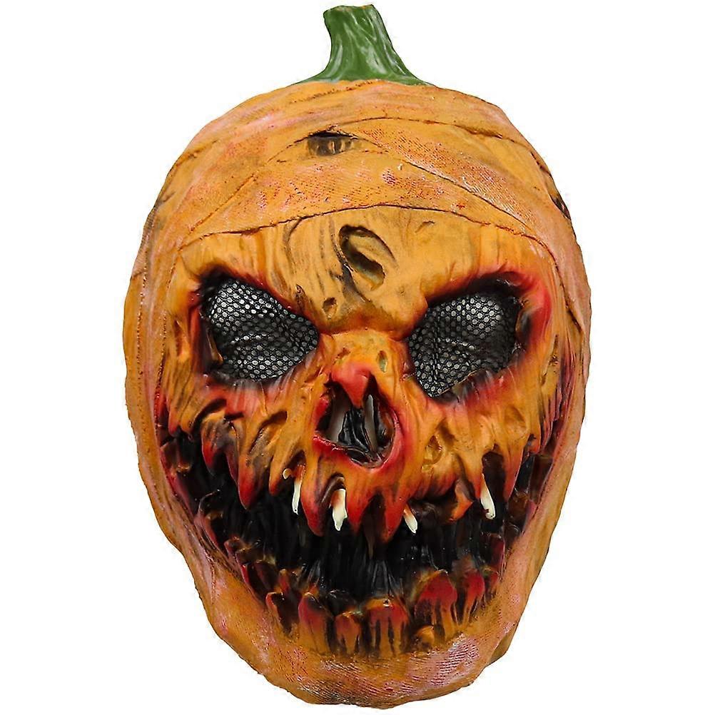 Halloween Pumpkin Mask Creepy Pumpkin Head Mask for Adults, Scary Novelty Costume Party Prop, Durable Latex Material