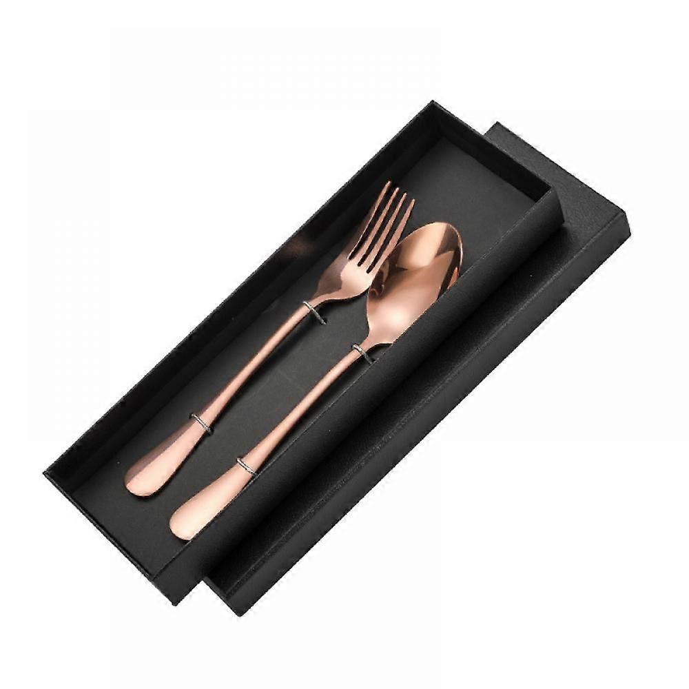 2-piece Set Of Stainless Steel Tableware, Fork Spoon Gift Box Set, Mirror Polished Tableware Set, Smooth Edge (rose Gold)