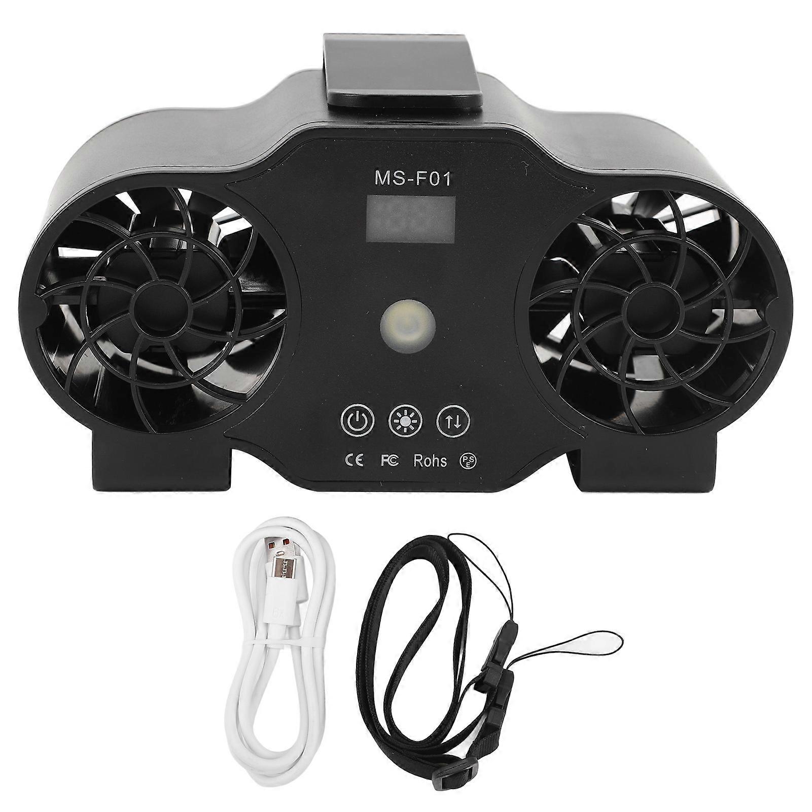 Waist USB Fan Clockwise Counterclockwise Digital Display Cooling Portable Rechargeable Wearable Body Belt Fan with Lanyard for Summer Outdoor 5000mAh