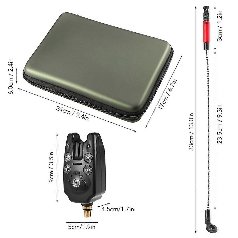 Fishing Bite Alarms Chain Alert Swinger Set Digital Fishing Alarm Kit LED Alarm Indicator Alert Fishing Swinger Fishing Tackle with Zippered Box