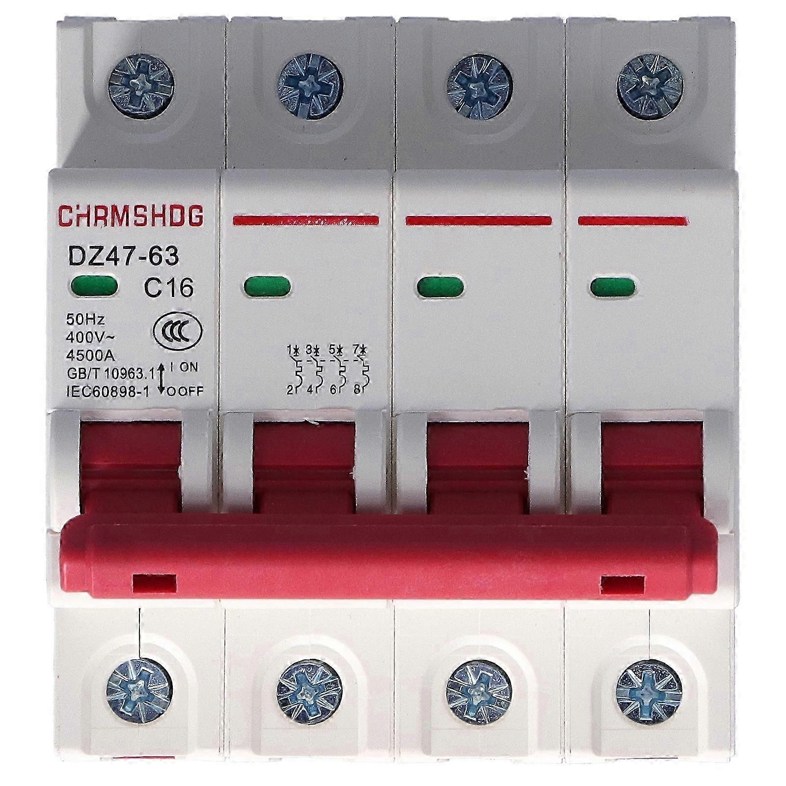 Circuit Breaker 4P Mini Air Switch MCB Overload Short Protection 400V for Household16A