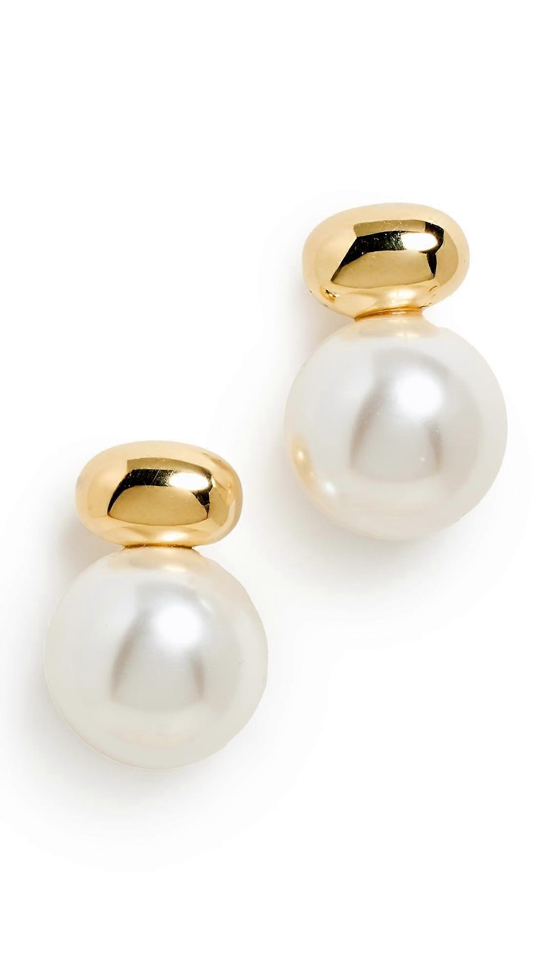 Women's Gold Pearl Stud Drop Earrings