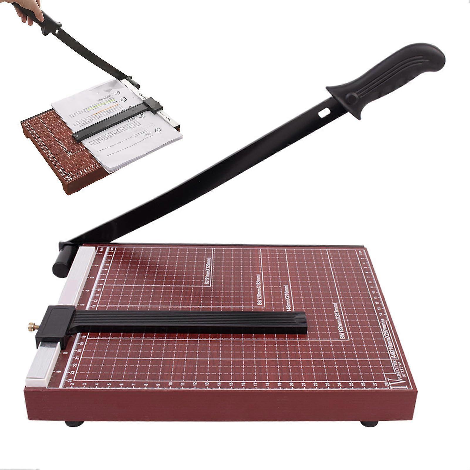 Manual paper trimmer – A4 paper slicer with wooden base, straight edge cutting tool for office, home