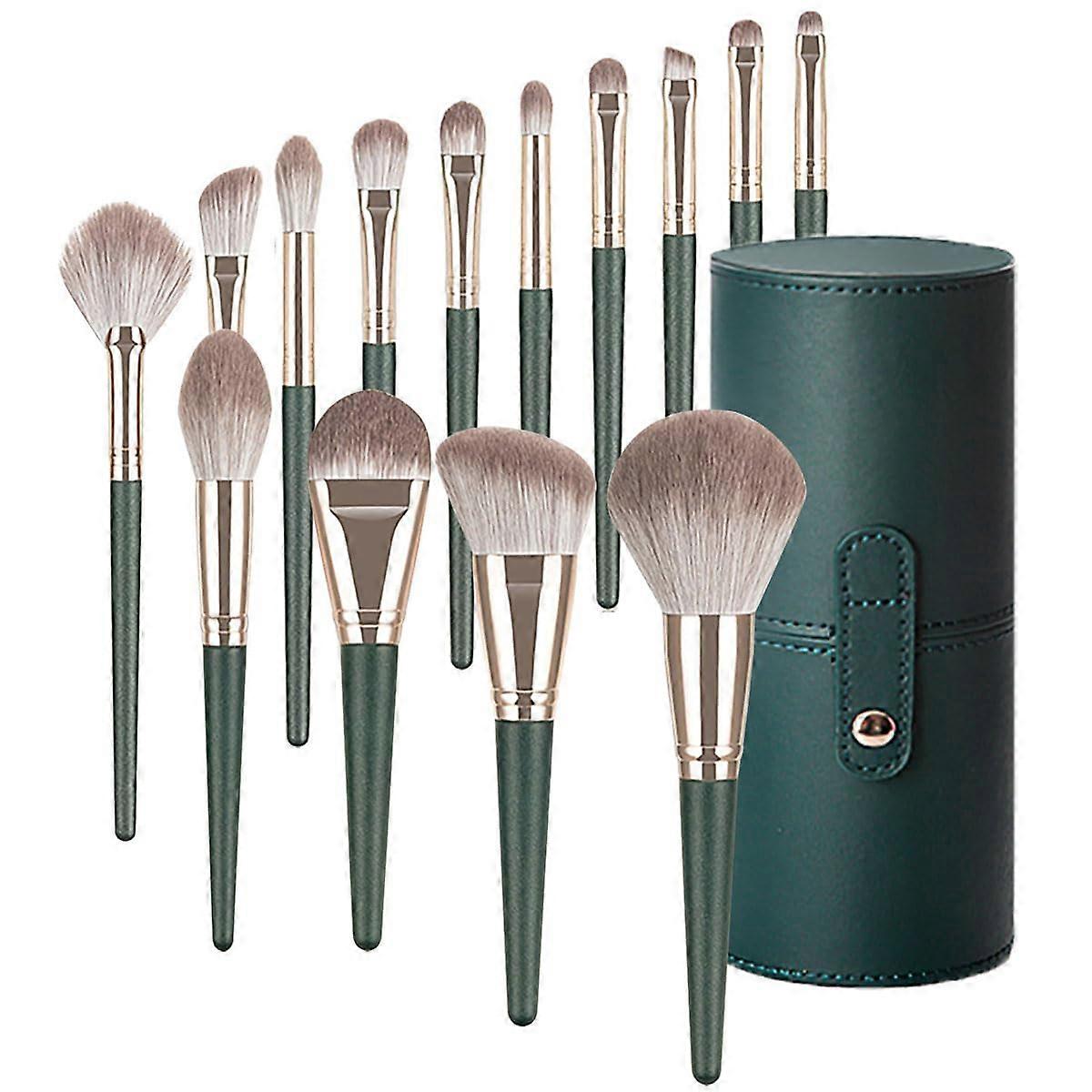 14 green makeup brushes set, a must-have for beauty, a makeup magic tool