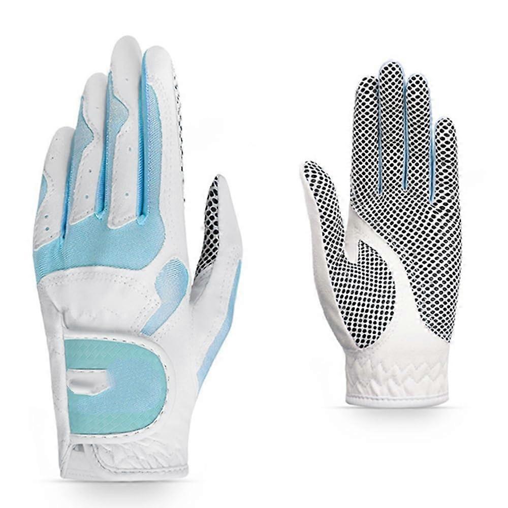 Golf gloves Women's sports gloves, breathable, nonslip palm (White Blue,19)