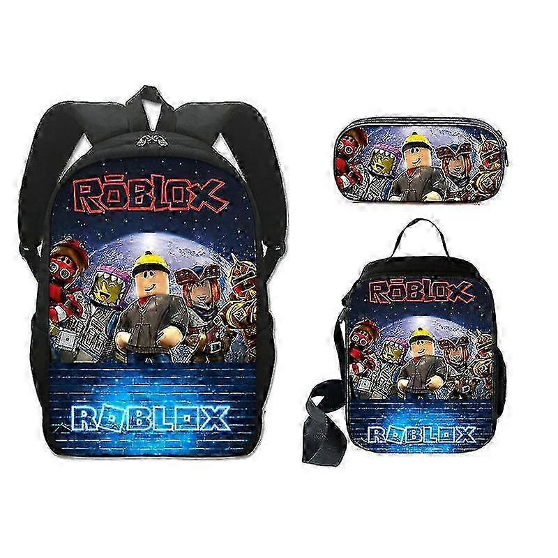 2025 Children's Roblox School Bag Three-piece Set Surrounding Polyester Single-layer Pencil Bag Lunch Bag Backpack Package