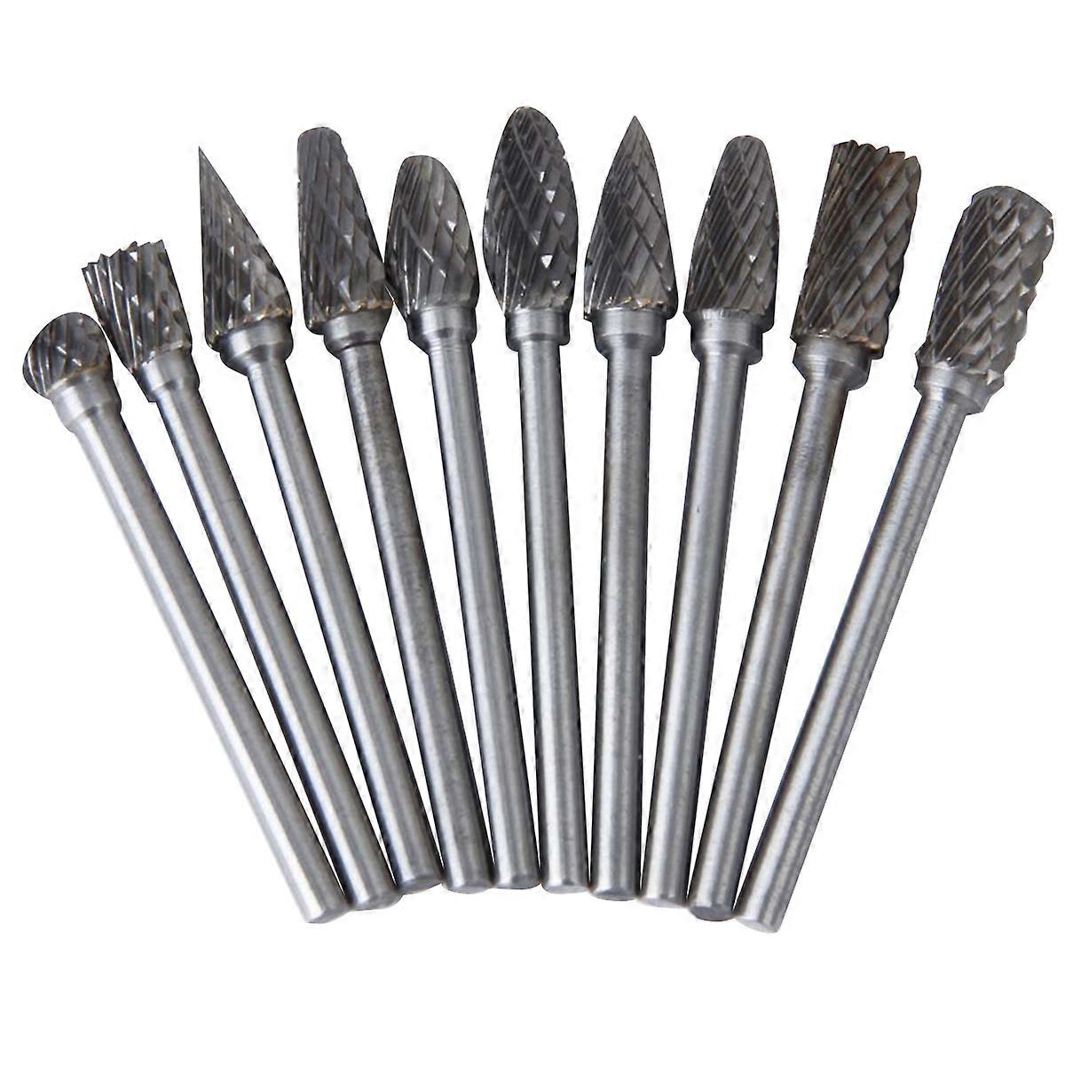 10 قطع التنغستن الصلب الروتاري بر مجموعة لطحن المجوهرات 6 مم القطر 3 مم عرقوب 38 مم طول