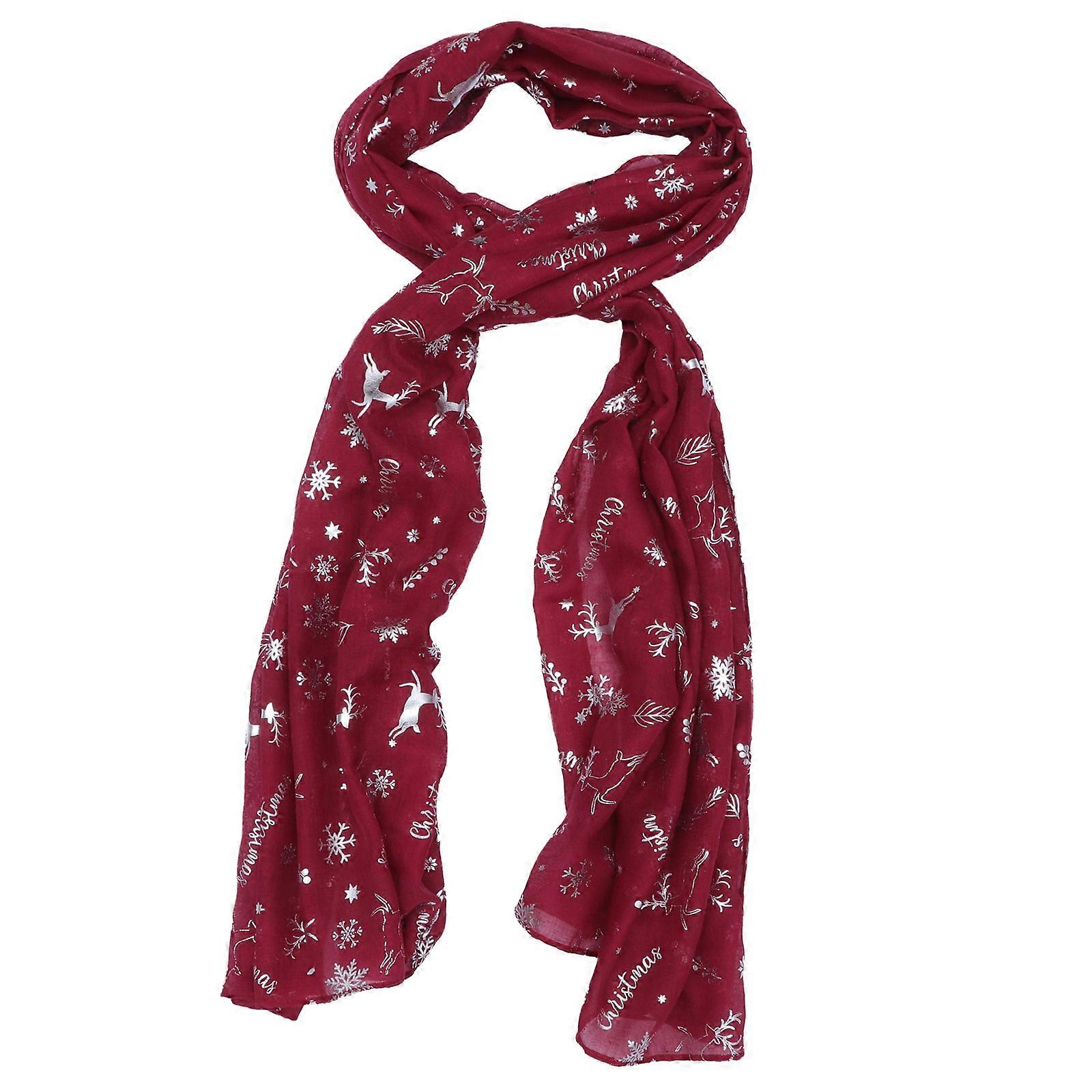 Wine Red & Silver Printed Snowflake Scarf for Women – Lightweight Xmas Neck Scarf for Winter, Autumn, Spring – Stylish Christmas Gift