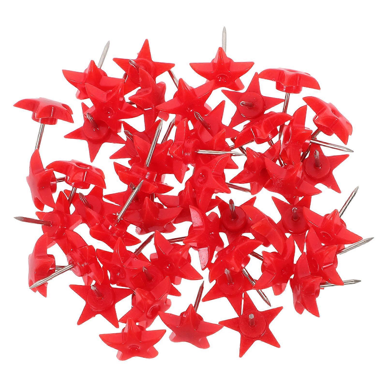 Cute Star Push Pins For Cork Board Office Home Classroom Red Metal Plastic Holding Notes 50Pcs