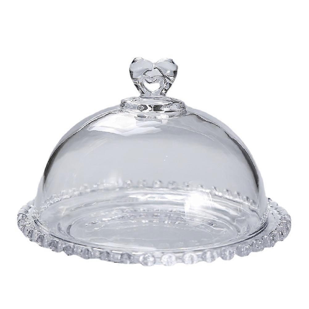 Dust-Proof Lid Dessert Tray Glass Food Storage Display Tray Round Heart-Shaped Handle 19X19X13cm Food Storage 1 Set