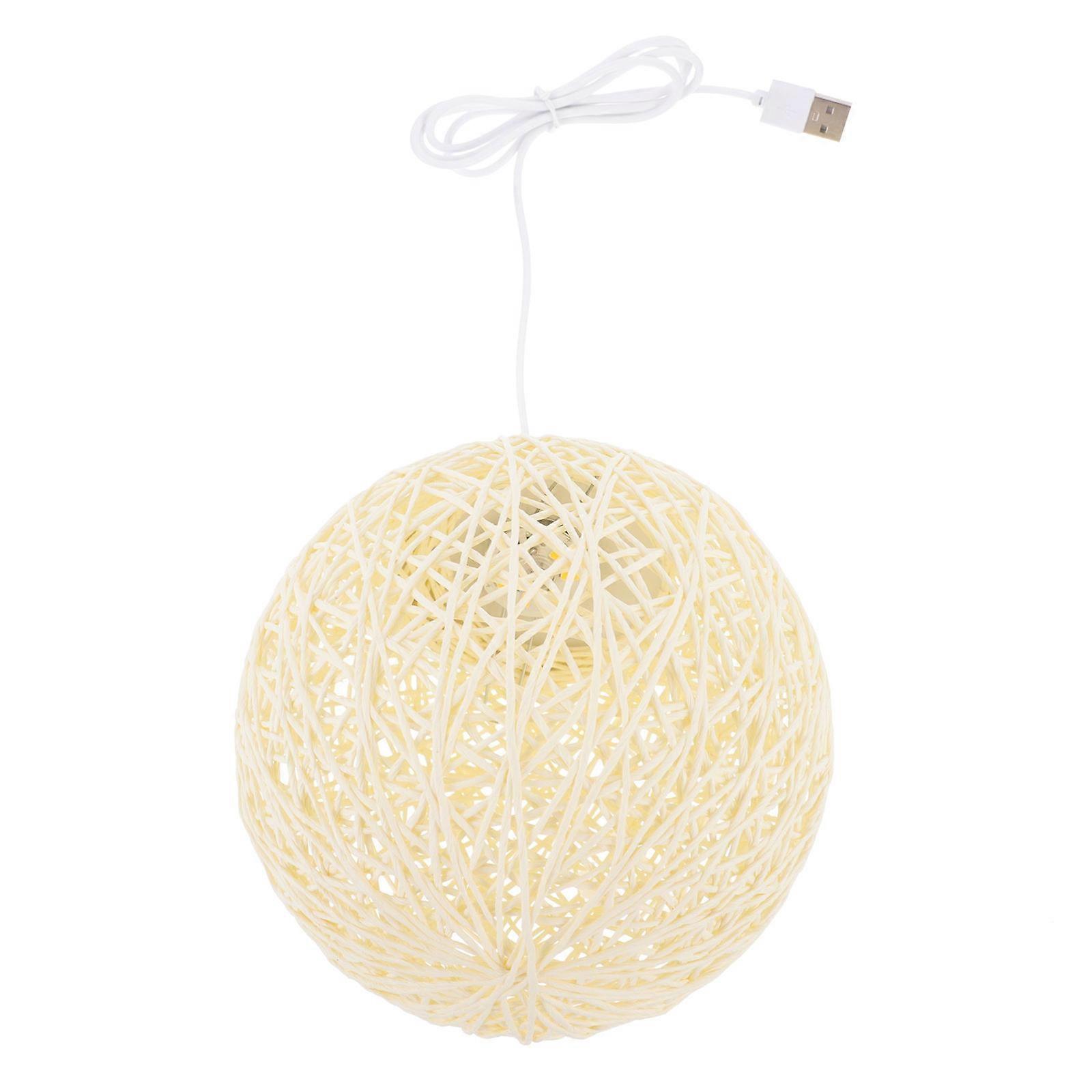 Creative Beige Ball Lamp with Rattan Woven Texture for Decor Simple Style Desktop Use