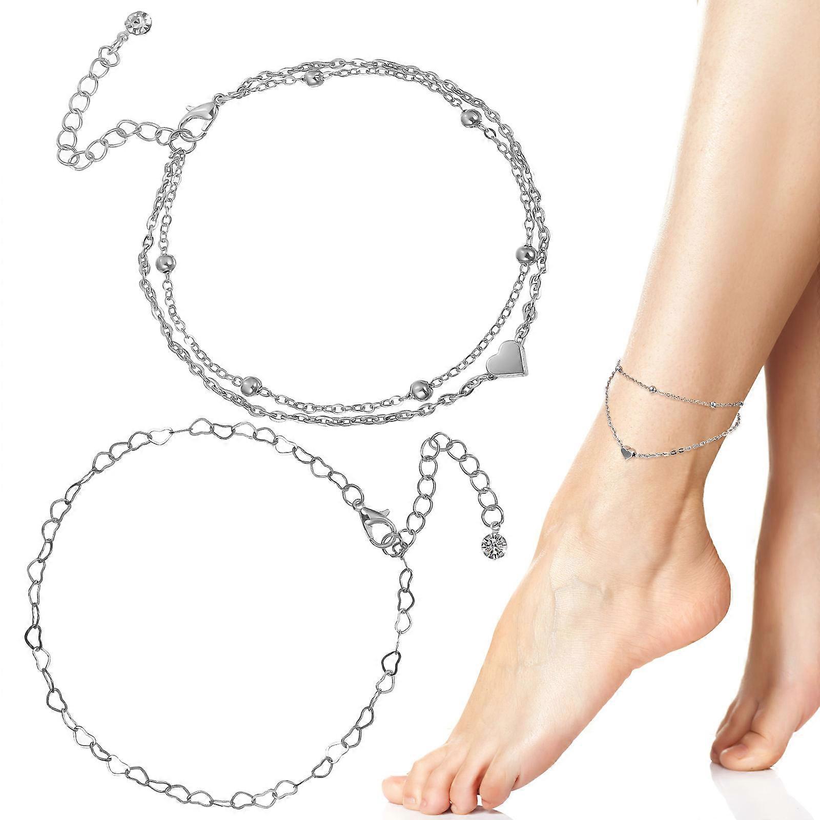 Anklet Chain for Women Beach Accessories Bohemian Style Assorted Color Wearable as Bracelet 2Pcs