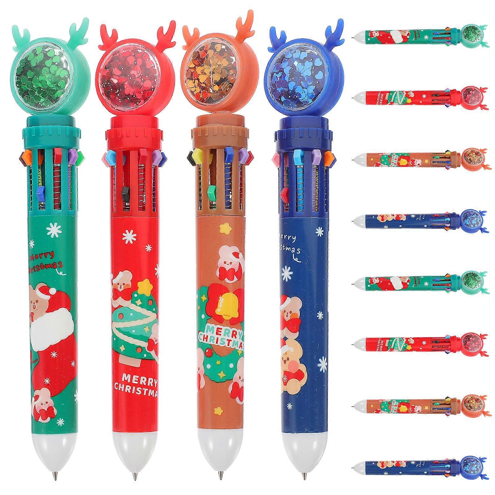 Unique Writing Pen Cylindrical Shape Quick-Dry Ink Christmas Themed 12Pcs