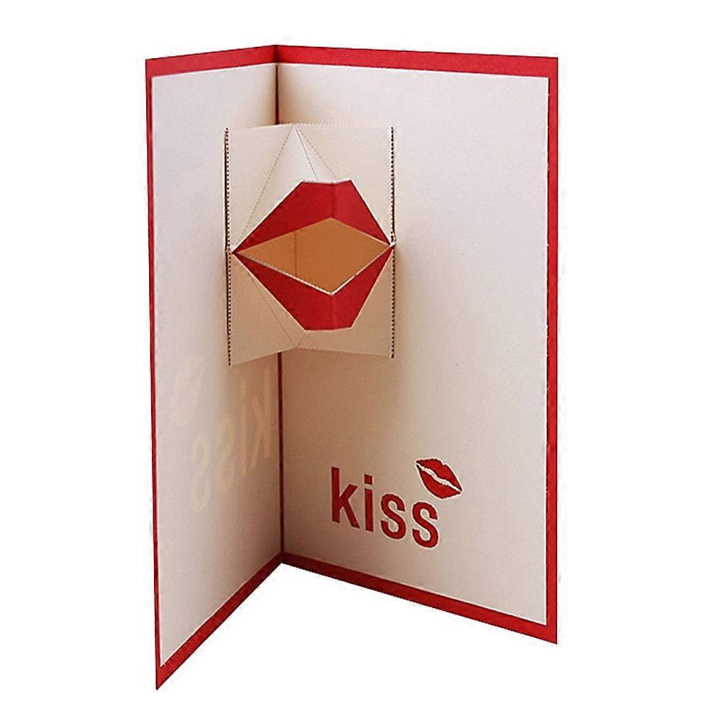 Valentine's Day Greeting Cards Red Lip Handmade Square Pop-up Design 1Pcs