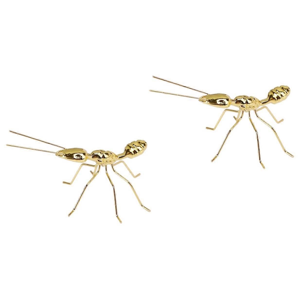 Ant Figurine Statue Set for Car Interior - 2 Metal Desktop Ornaments, Golden Color, 9x6.5cm Each