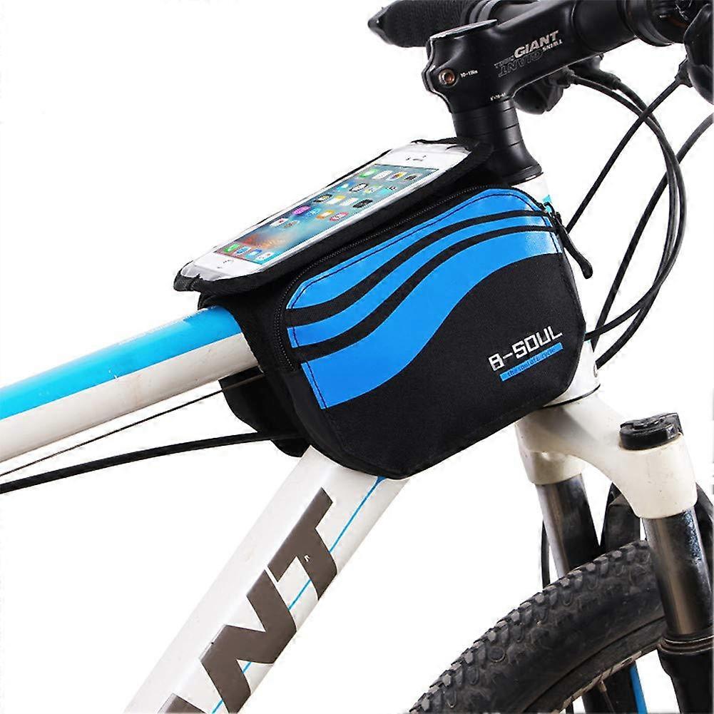 Bicycle Frame Bag with Headphone Hole - Large Volume Top Tube Bag for Mountain, Road & Folding Bikes in Blue, Free Size