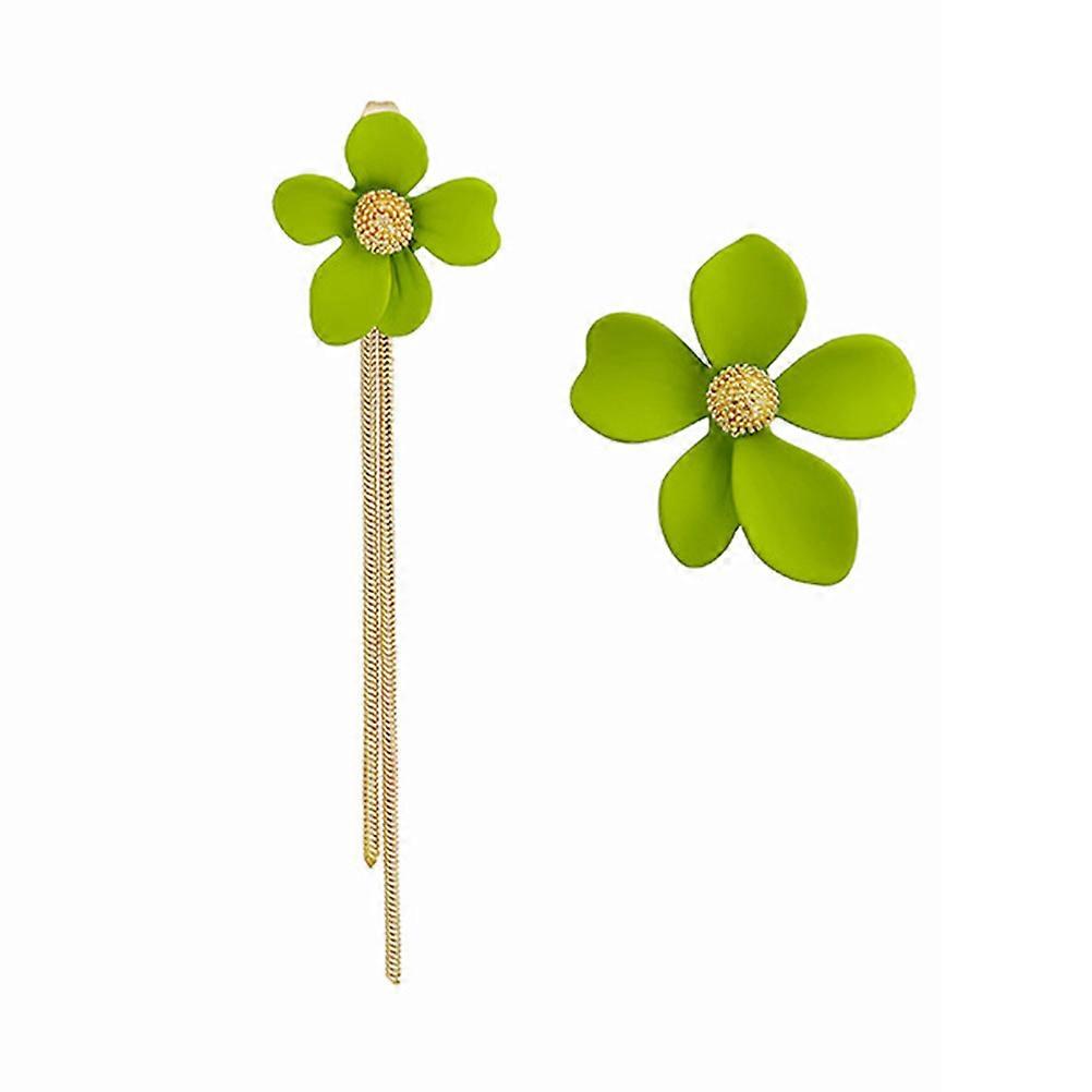 Beach Earrings For Women Vacation Daffodils Ear Studs Tassel Shape Green 7.2x3.1cm Fashion Matching 1 Pair