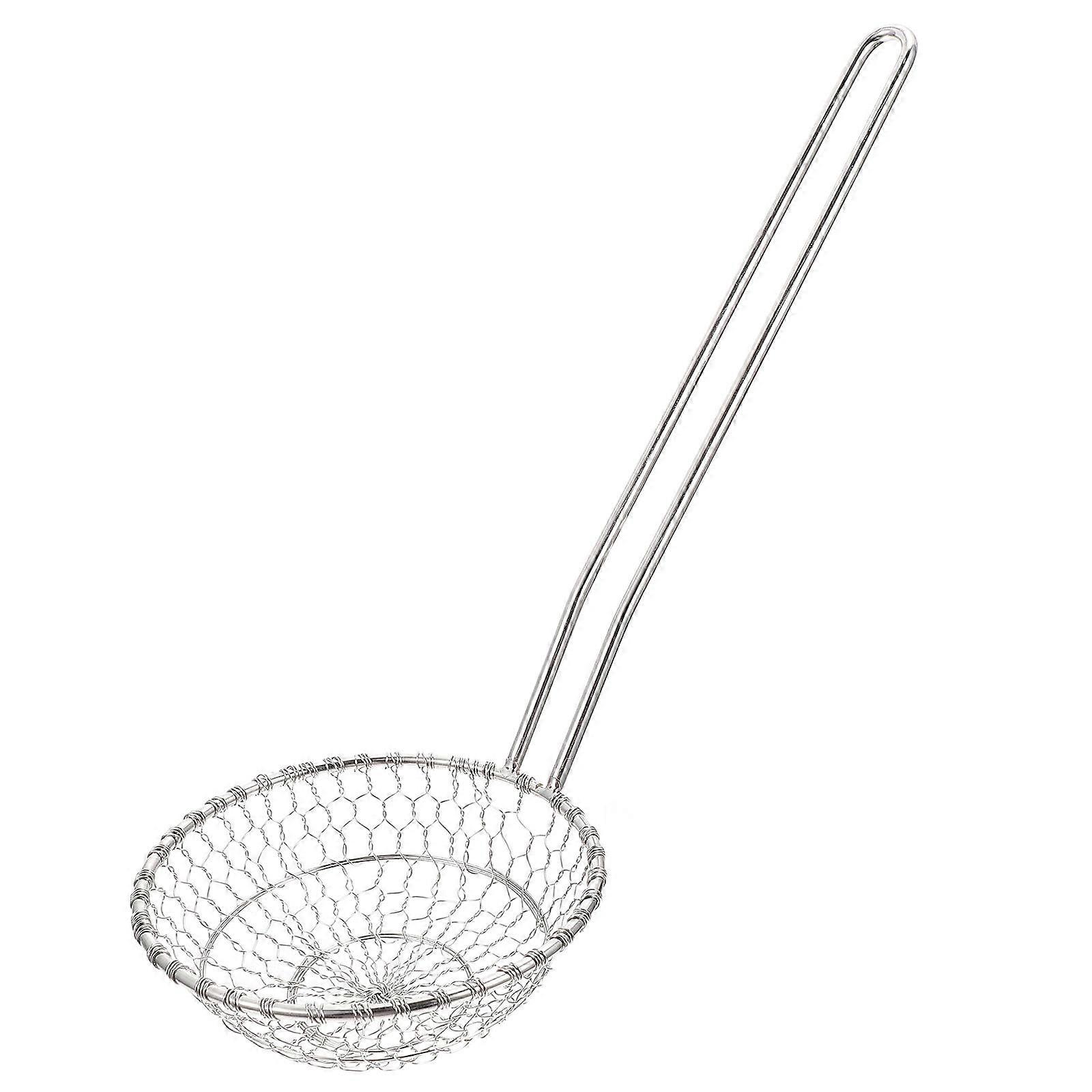 Stainless Steel Long Handle Skimmer with Heat Resistant Grip, Ergonomic Design, Precise Filter Screen for Frying Chips, Vegetables, Meats, and Wontons