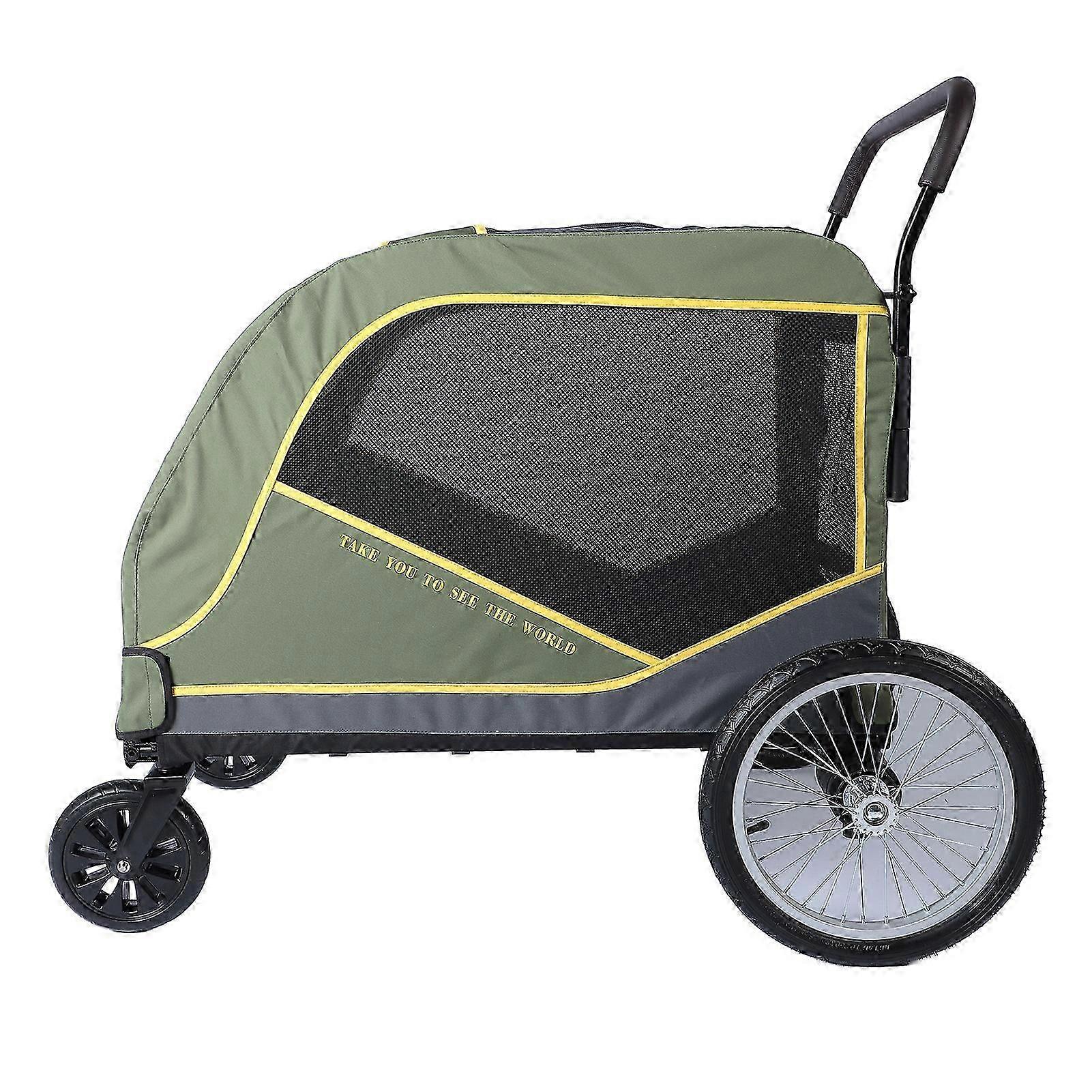 Large Dog Stroller 5 Sided Breathable Window 80kg Load Capacity Folding Extra Large Dog Carriage for Outdoor Green