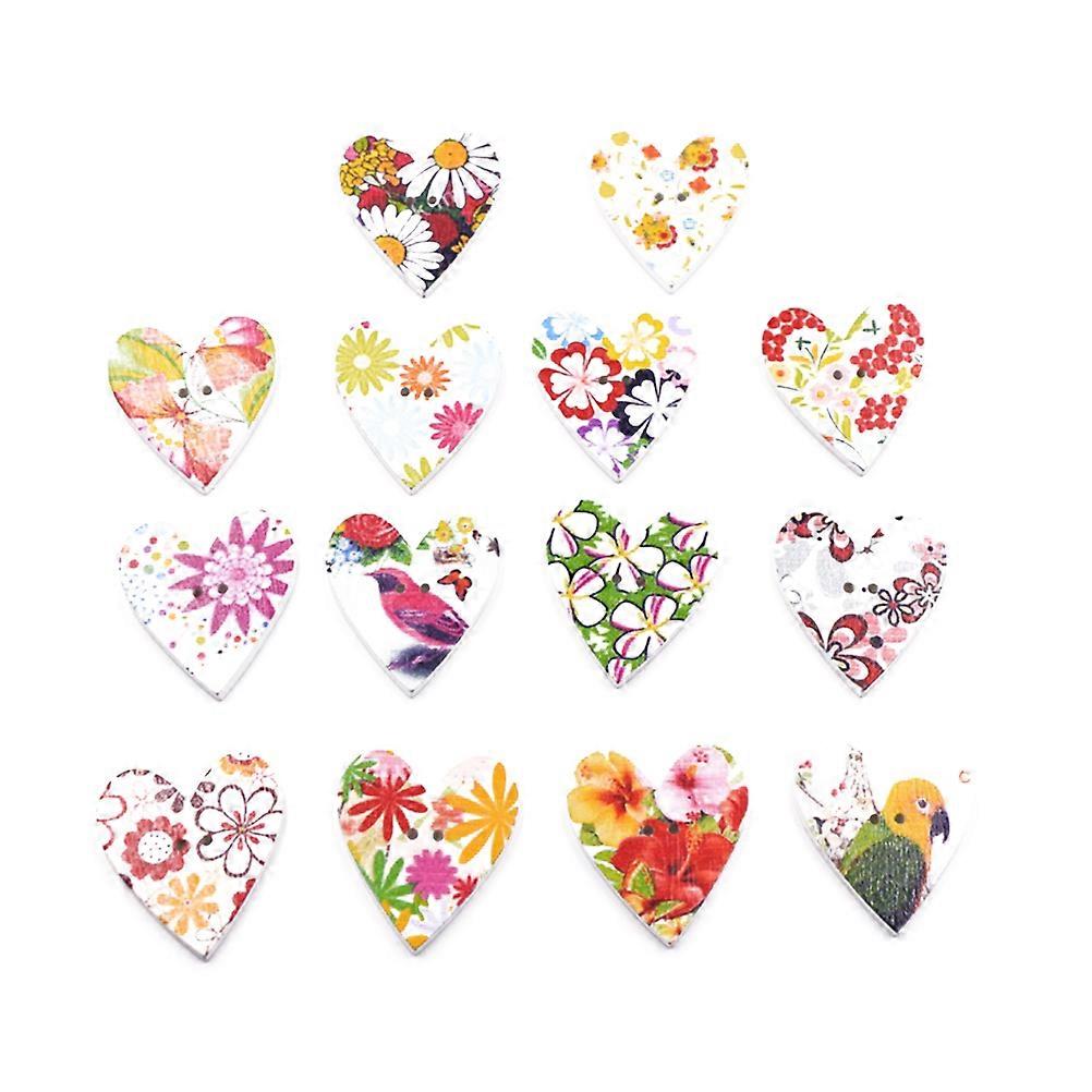 Embellishments For Crafts Wooden Buttons Heart Shape Assorted Color Decorative Sewing 100Pcs in 2Pack