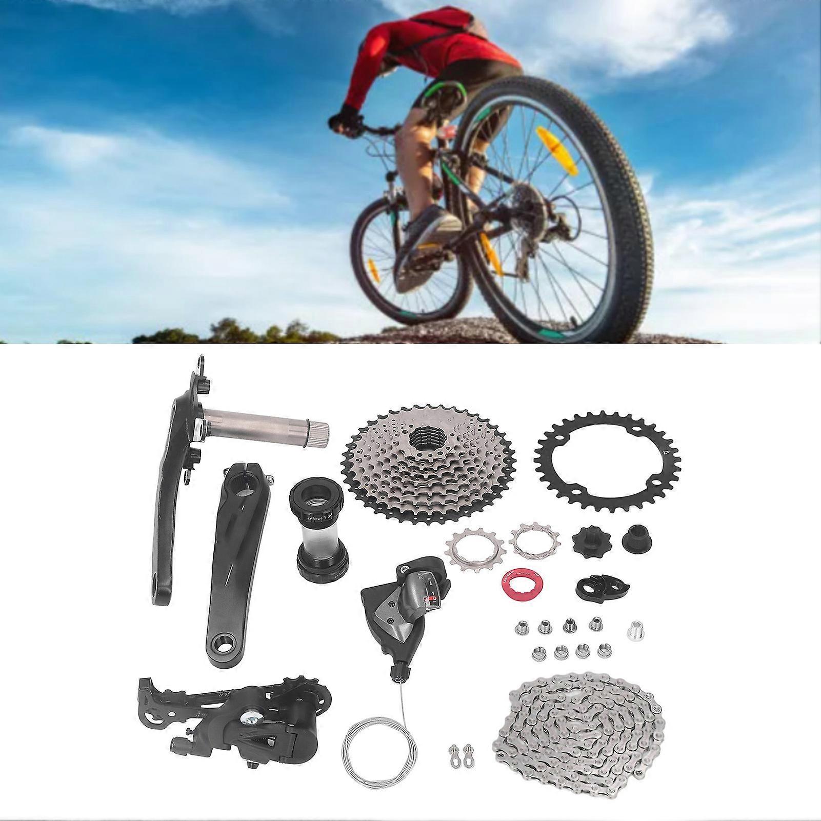 10 Speed Groupset 11 to 40T Flywheel Bottom Bracket Front Rear Derailleur Chain Anti Rust Bike Gear Shift Kit Bike Accessories 32T Chainring 