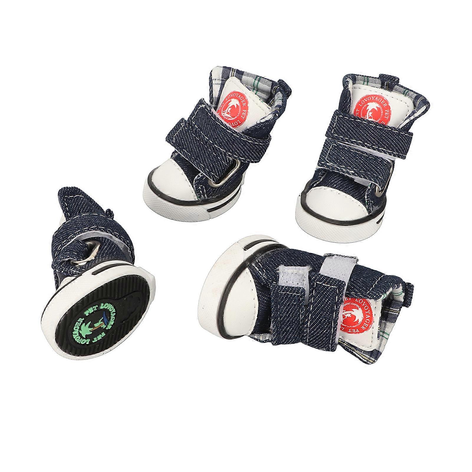 4pcs Canvas Puppy Shoes Stylish Cute Slip Resistance Breathable Comfortable Pet Paw Protector for Small Dogs Pets 5#